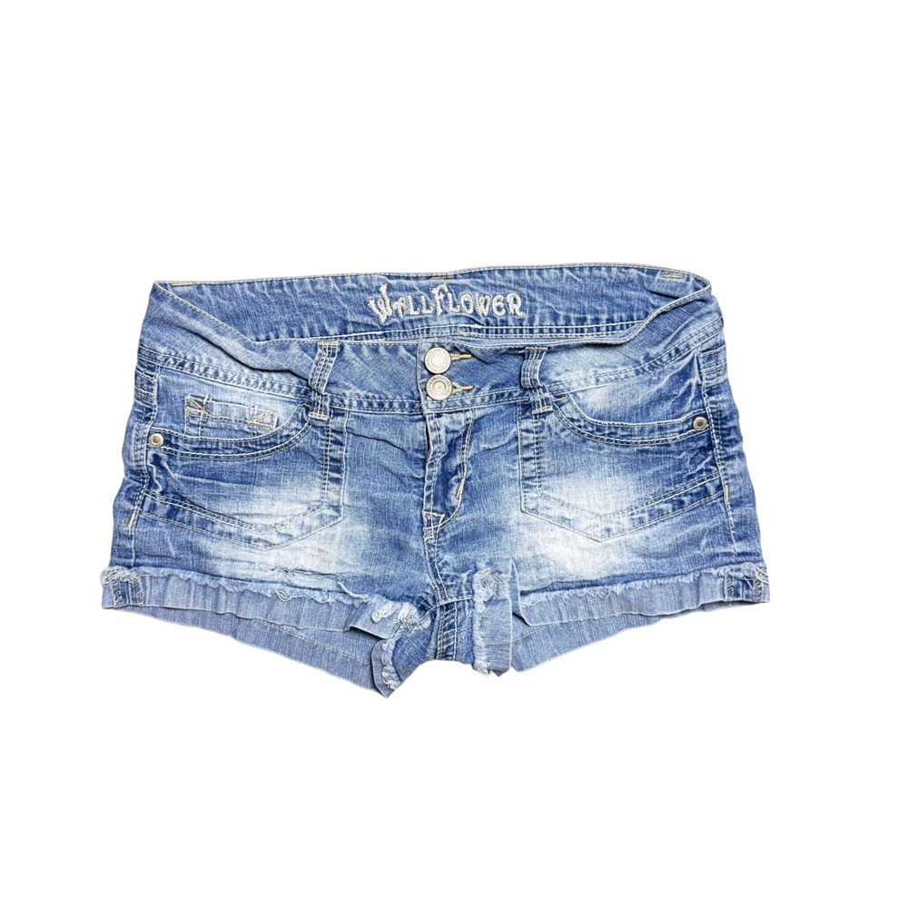 WallFlower Womens Blue Denim Distressed Jean Shorts